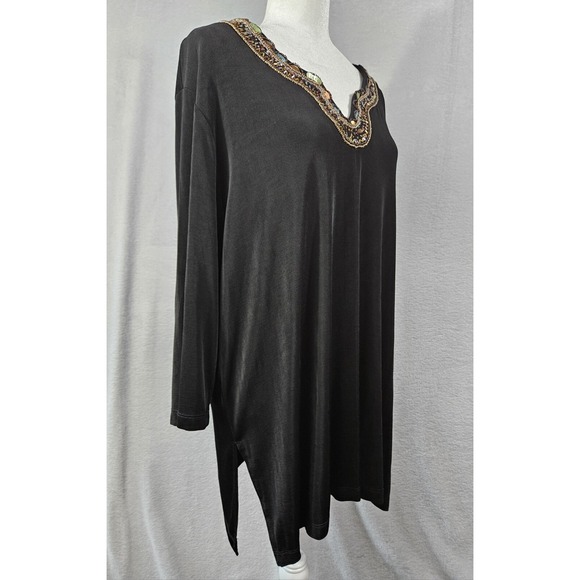 Slinky Brand Tops - Vintage 90s Slinky Brand Womens 2X Tunic Top Black 3/4 Sleeve Fairy Stretchy USA